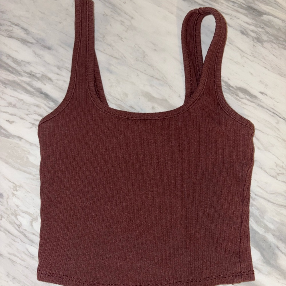 Brown Ribbed Crop Top - Picture 2 of 3